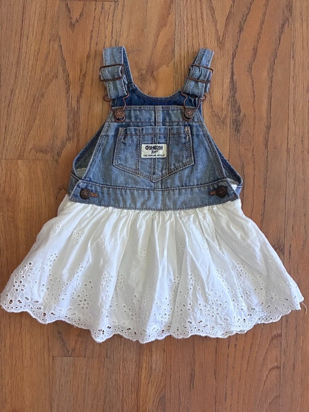 OshKosh B’gosh Baby Denim White Eyelet Overall Dress 12M